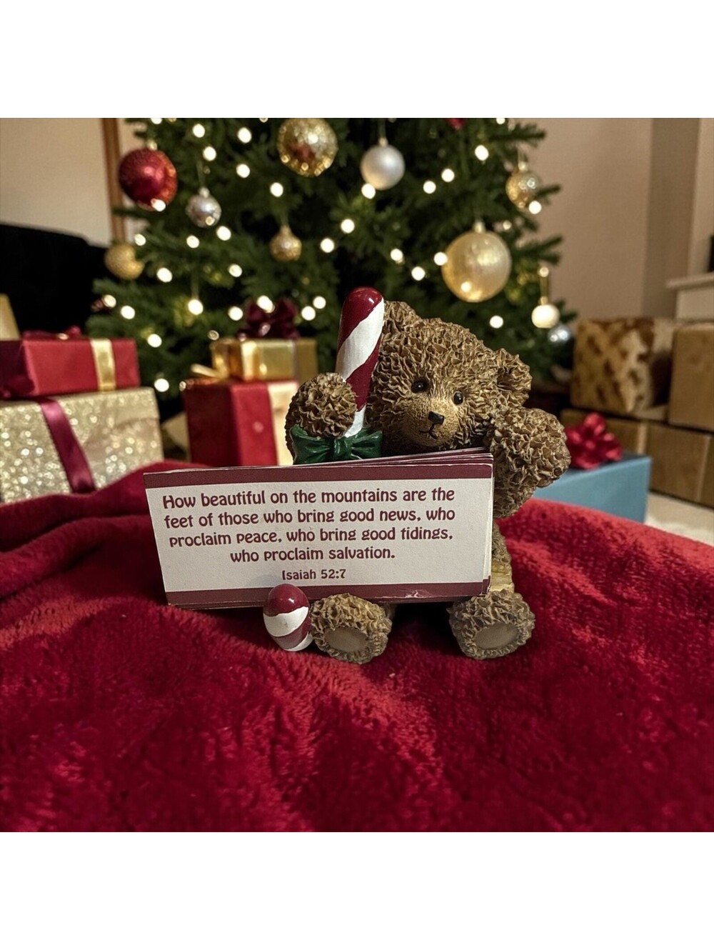 Inspirio 2002 Teddy Bear Candy Cane w/Bible Verses 2.75"H Resin/Ceramic